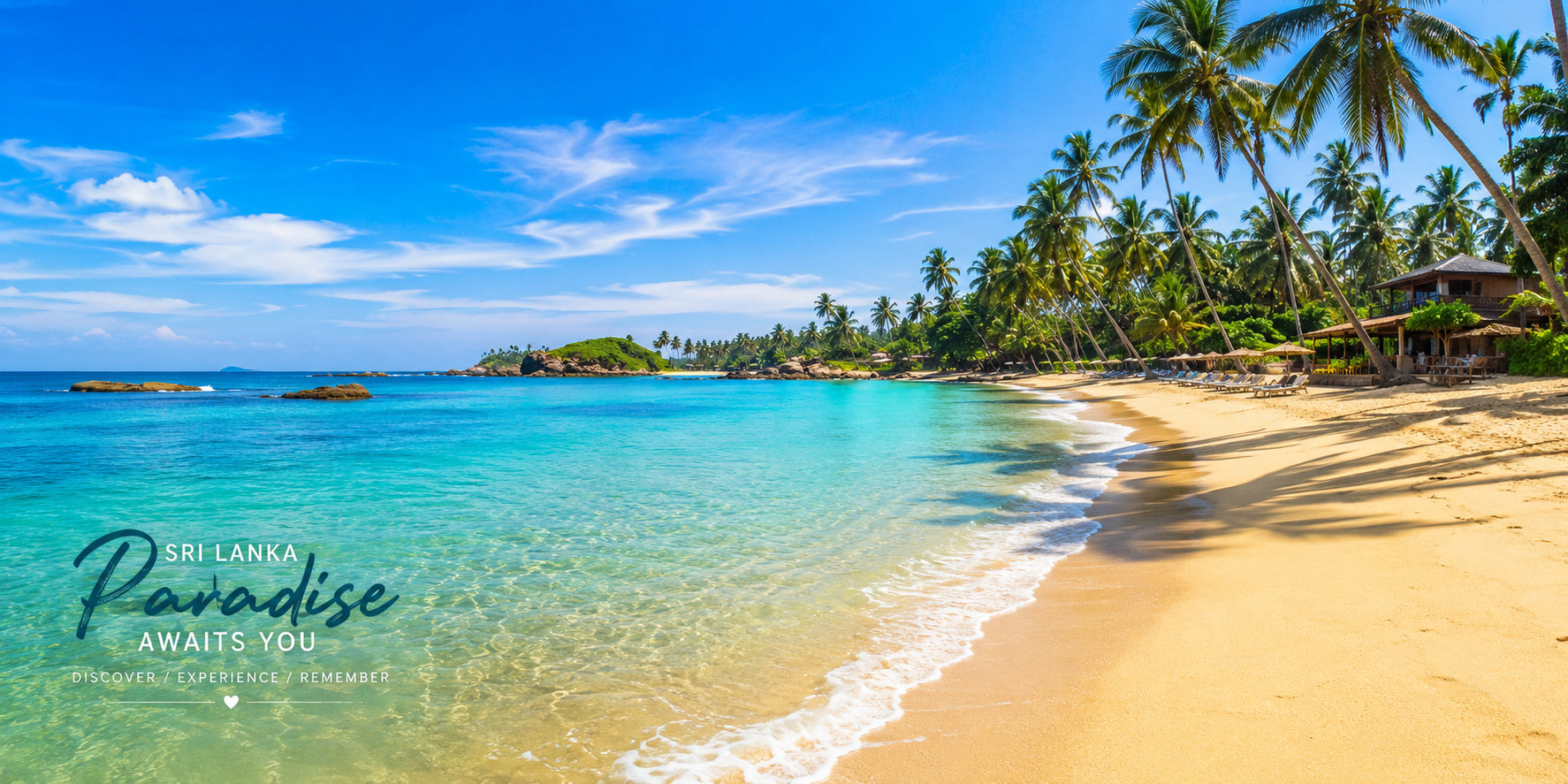 Palm-lined tropical beach on the south coast of Sri Lanka